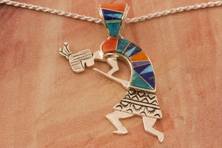 Calvin Begay Genuine Turquoise Sterling Silver Kokopelli Pendant